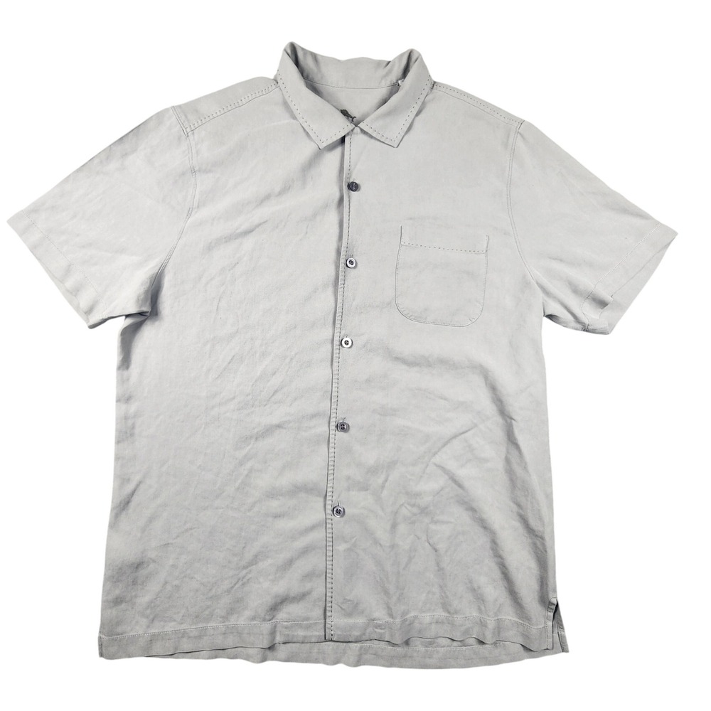 Tommy Bahama Mens Gray Short Sleeve Button Down Shirt Large TB93 Pick Stitch